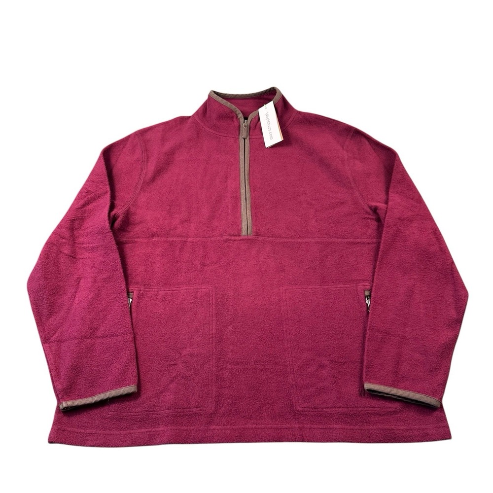 Woolovers Mens Half Zip Organic Cotton Fleece Pullover Red XL J80A NWT